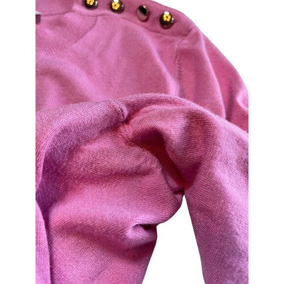 Loft Pink Knit Crew Neck Sweater Gold Buttons Long Sleeve Lightweight Soft‎ M - Picture 8 of 16